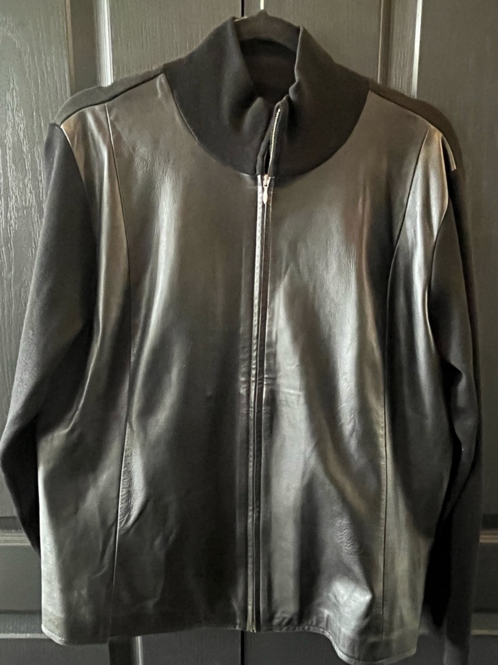 ‼️SALE‼️Eddie Bauer Leather Front Jacket Merino Wool arms Black Zip Size: XL